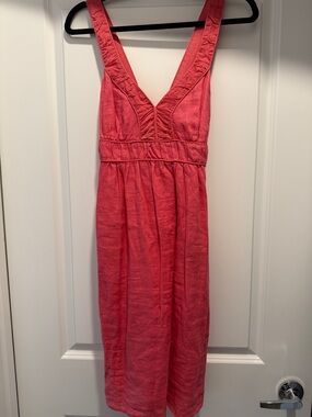 Banana Republic Coral Pink Linen V-Neck Midi Dress